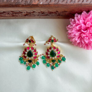 Premium Lotus Design Jadau Kundan Chandbali Earrings
