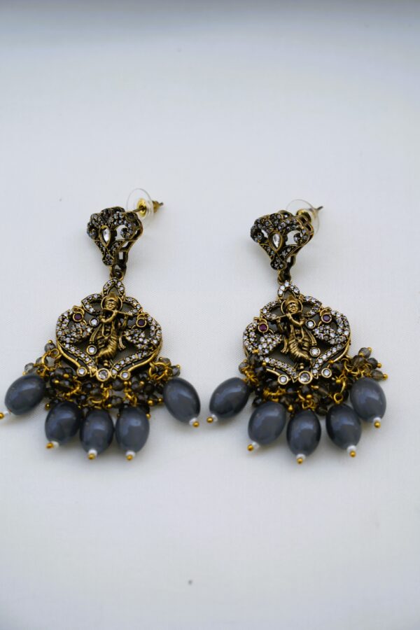 Ash and Red Onyx Bead long Designer Haram with Antique Krishna Pendent - Image 3
