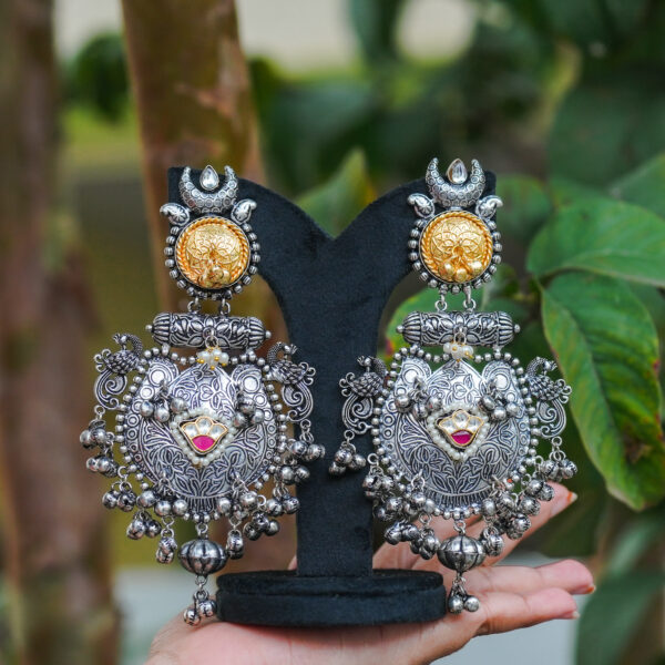 Premium Oxidised Silver Chandbali Earrings - Image 2