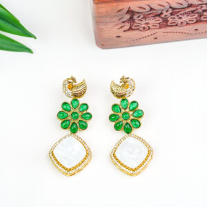 Peacock and Flower Design Mossanite Earrings