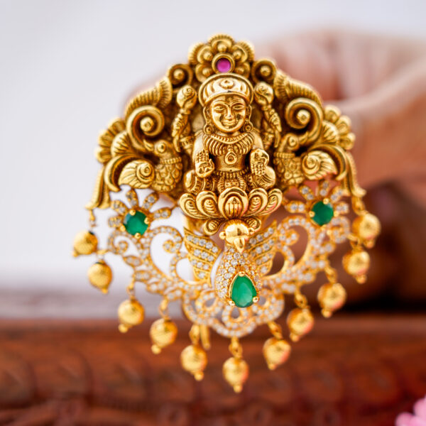 Premium 3D Lakshmi with AD Stone Hair Brooch - Image 2