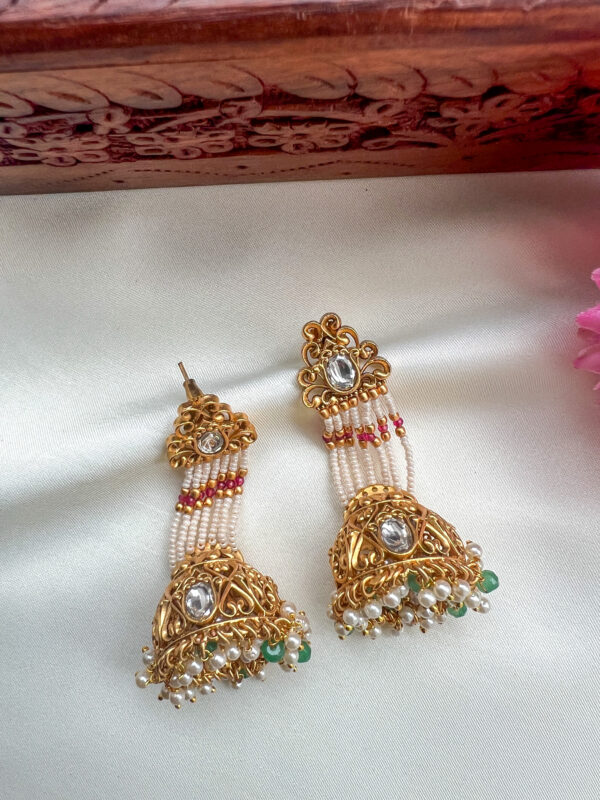 Premium Gold and Pearls Designer Earrings - Image 2