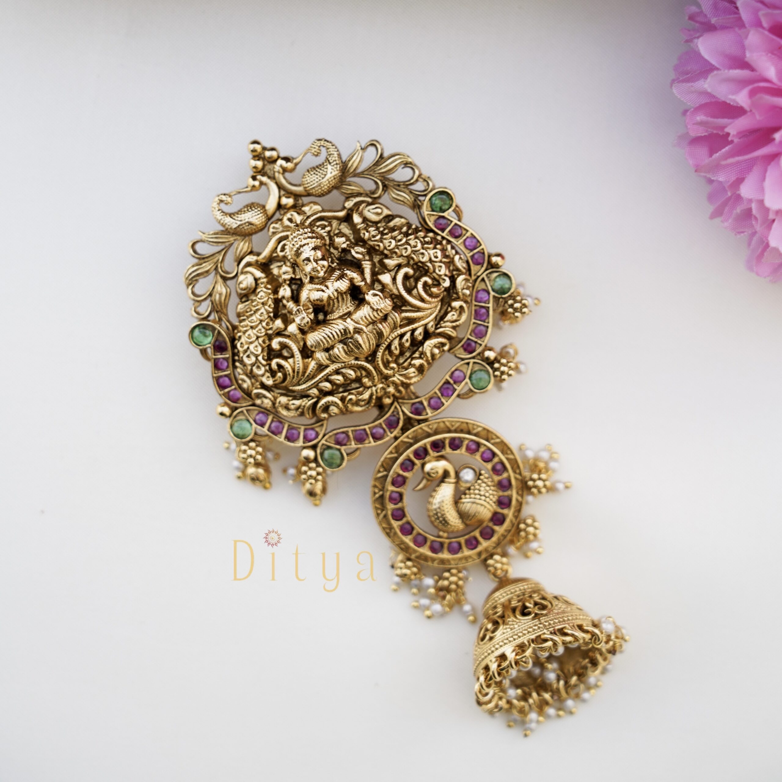 Kemp Stones Lakshmi and Peacock and Jumukka Layer - Hair Brooch