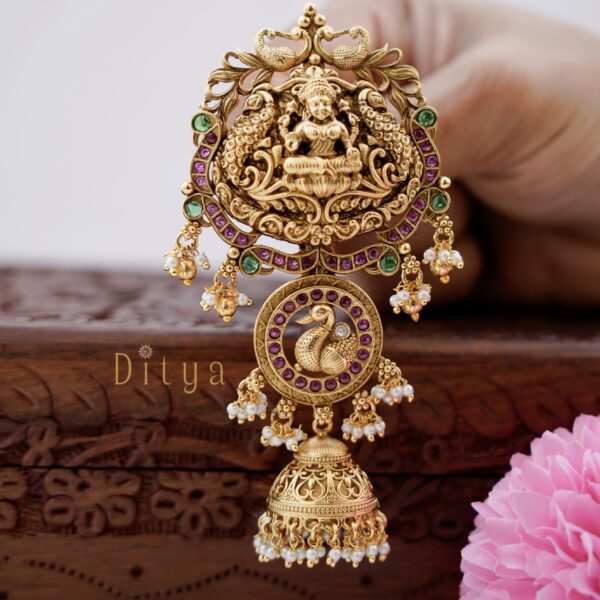 Kemp Stones Lakshmi and Peacock and Jumukka Layer - Hair Brooch - Image 2
