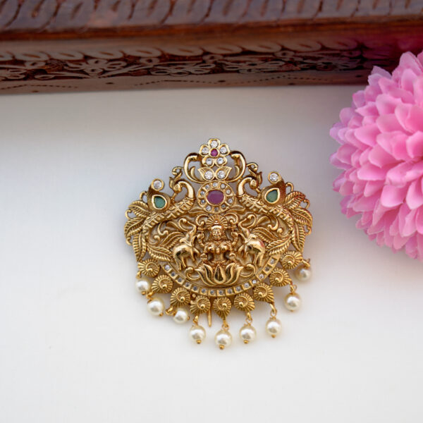 Lakshmi & Dual Peacock Hair Brooch - Image 2
