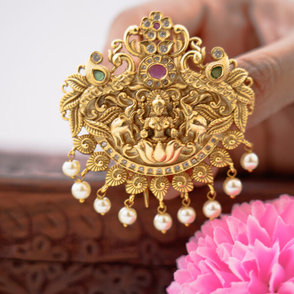 Lakshmi & Dual Peacock Hair Brooch - Image 3