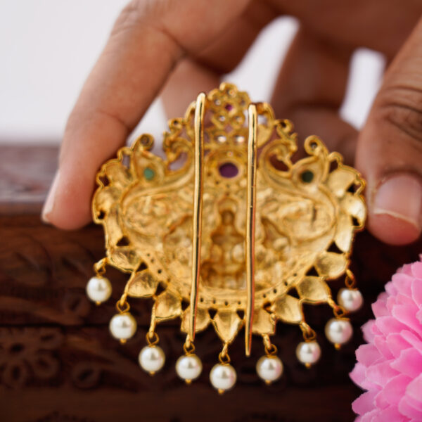 Lakshmi & Dual Peacock Hair Brooch - Image 4
