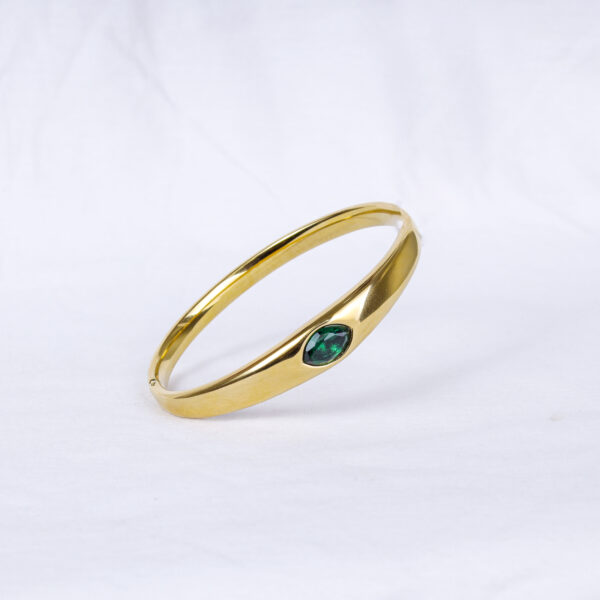 Oval Shape Emerald Green Stone Solid Bracelet-2.6 Size - Image 2