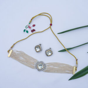 Pearls With Mosssanite Kundan Stone Choker