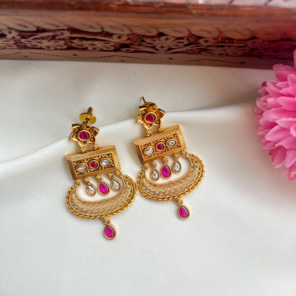 Antique Chandabali Earrings - Pink
