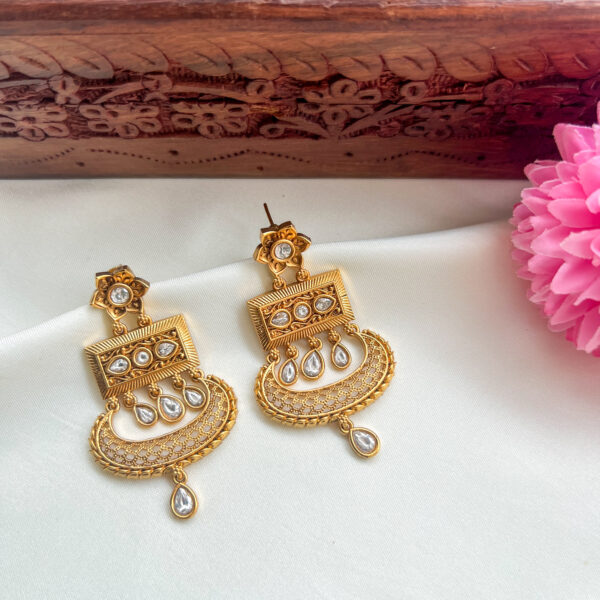 Antique Chandabali Earrings - White