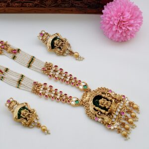 Multi Bead Antique Designer Long Haram with 3D Lakshmi Pendent