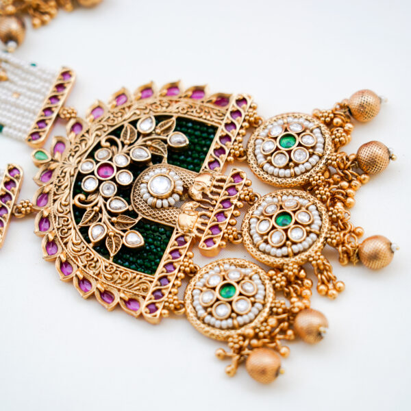 Multi Beads and Stone Antique Designer Long Haram with Pendent - Image 2