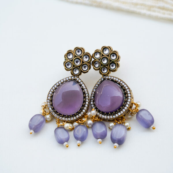 Pearl Designer Long Haram with Purple Stone Pendent - Image 3