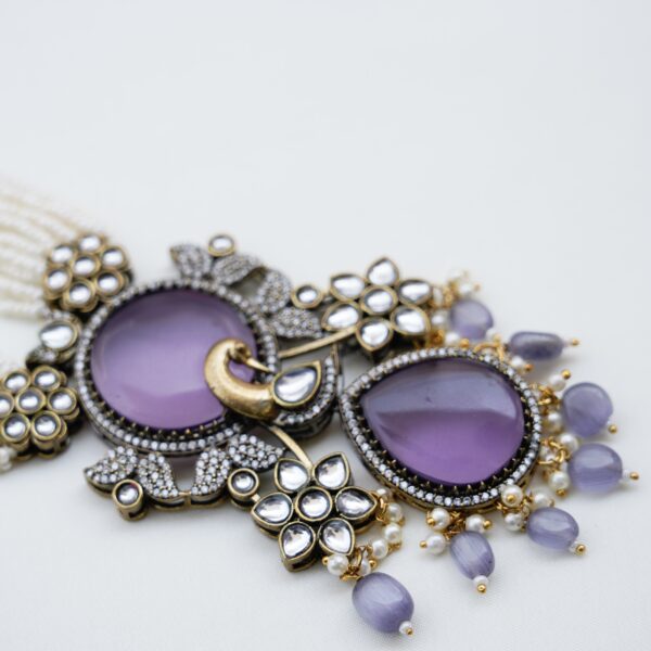 Pearl Designer Long Haram with Purple Stone Pendent - Image 2