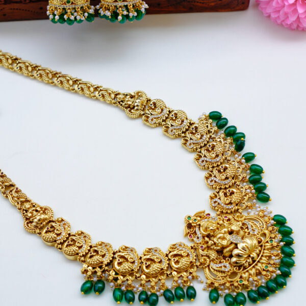 3D Lakshmi Pendent Premium Antique Temple Designer Long Haram - Image 2