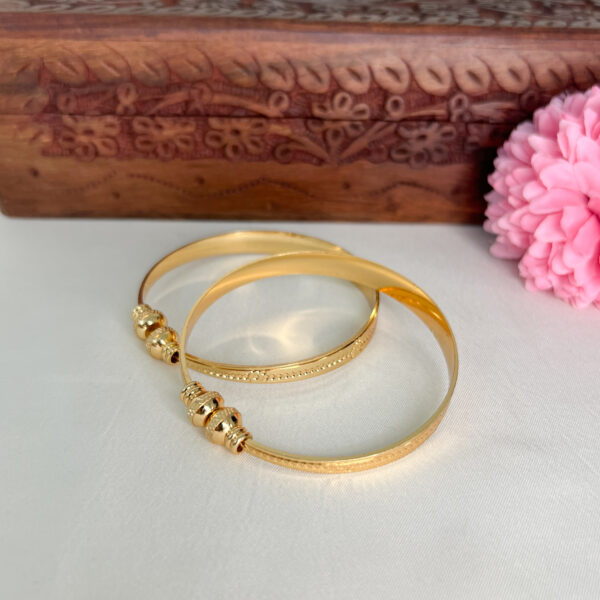 Gold Ball Open Type Bangles (2 Pcs in Pair)