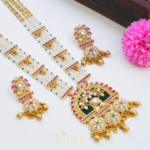 Multi Beads and Stone Antique Designer Long Haram with Pendent