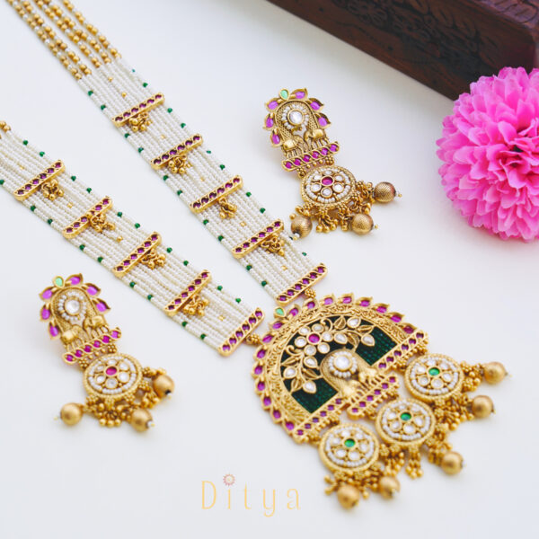 Multi Beads and Stone Antique Designer Long Haram with Pendent