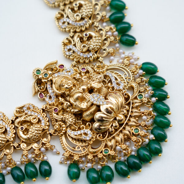 3D Lakshmi Pendent Premium Antique Temple Designer Long Haram - Image 3