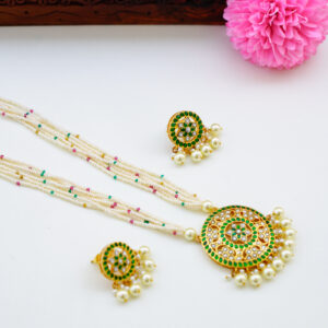 Premium Jadau Kundan Round Pendent with Pearl Haram