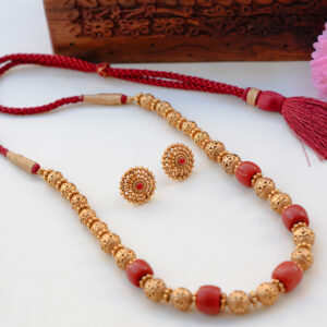 Coral Bead Antique Necklace with Earrings
