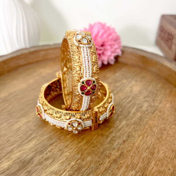 Elephant Antique Designer Pearl Beaded Polki Kundan Bangles
