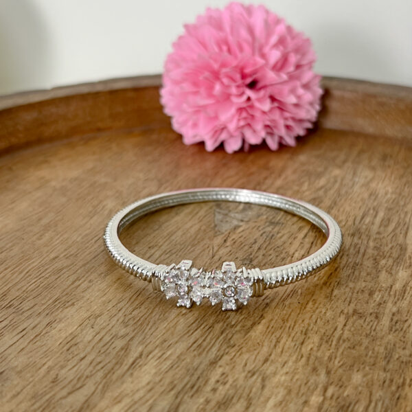 Double Crystal Stones Flower Design Bangles