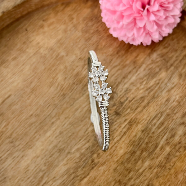 Double Crystal Stones Flower Design Bangles - Image 2