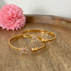 Crystal Stone Flower Design Open Type Bangles (2 Pcs in Pair)