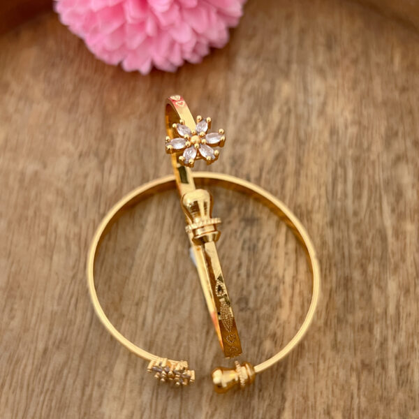 Crystal Stone Flower Design Open Type Bangles (2 Pcs in Pair) - Image 2