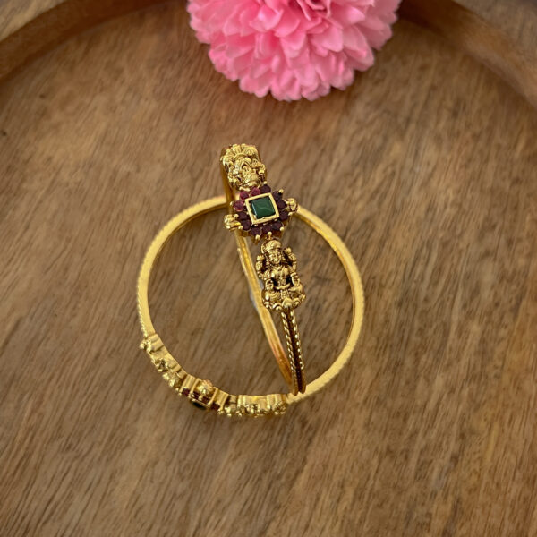 Lakshmi Kada Bangles with Green Stone around Ruby Stones - Image 2