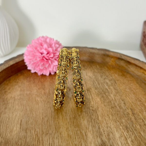 3D Lakshmi Antique  Bangles with Green Stone