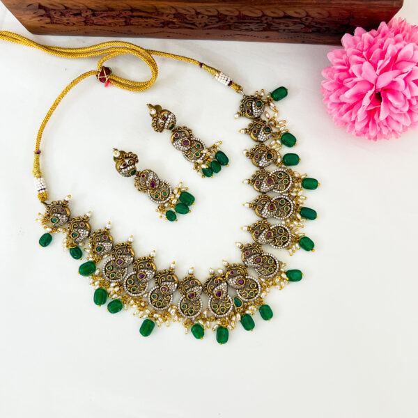 Peacock Motif Designer AD and Kemp Stones Necklace