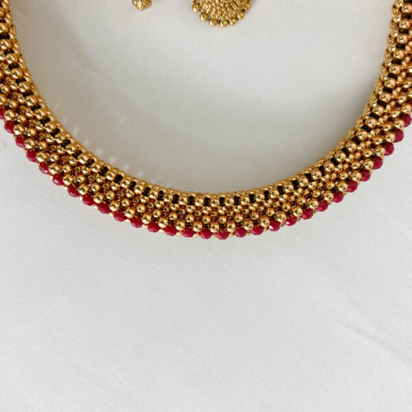 Gold bead and Red Crystal Rope Style Neckset - Image 2