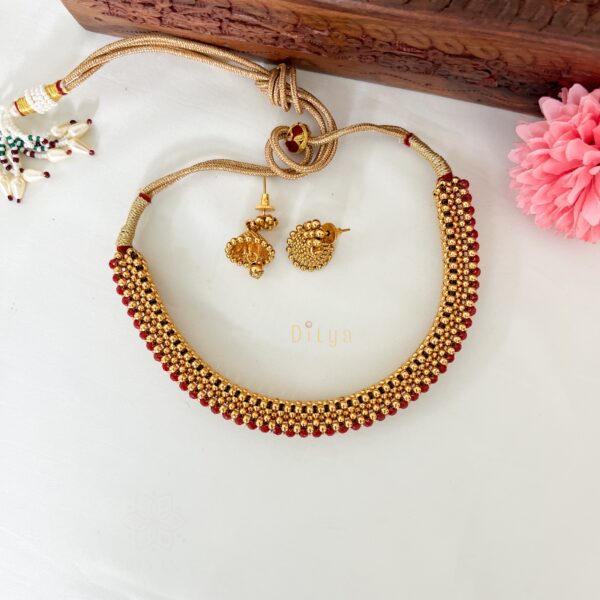 Gold bead and Red Crystal Rope Style Neckset