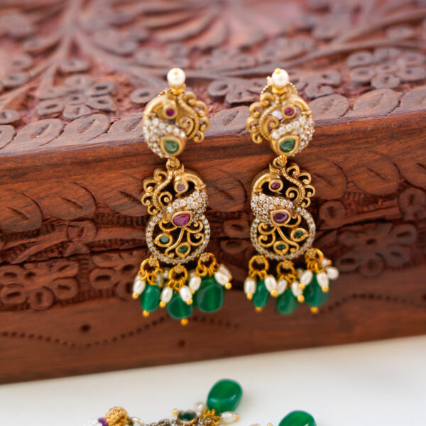 Peacock Motif Designer AD and Kemp Stones Necklace - Image 3