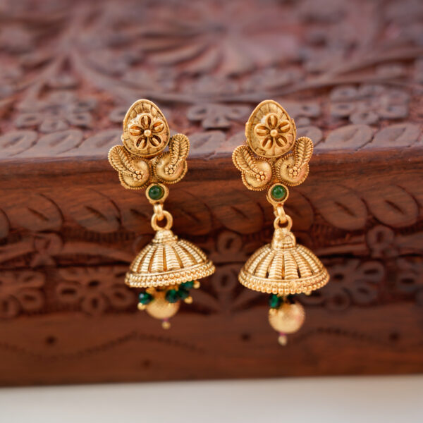 Matt Gold Finish Lakshmi Pendent Necklace with Jumukkas - Image 3
