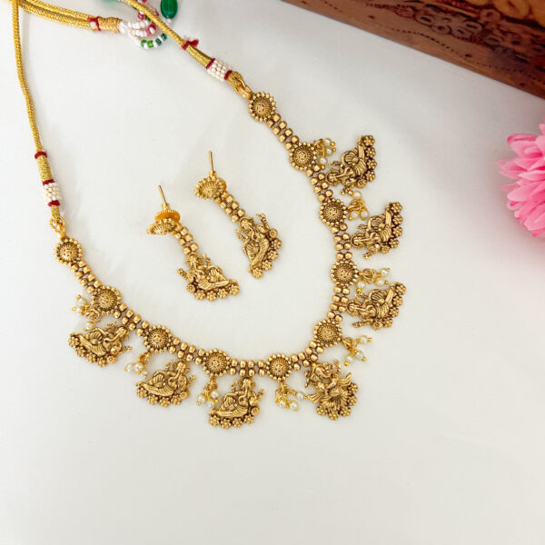 Matt Gold Finish Lord Ganesha Designer Necklace Set