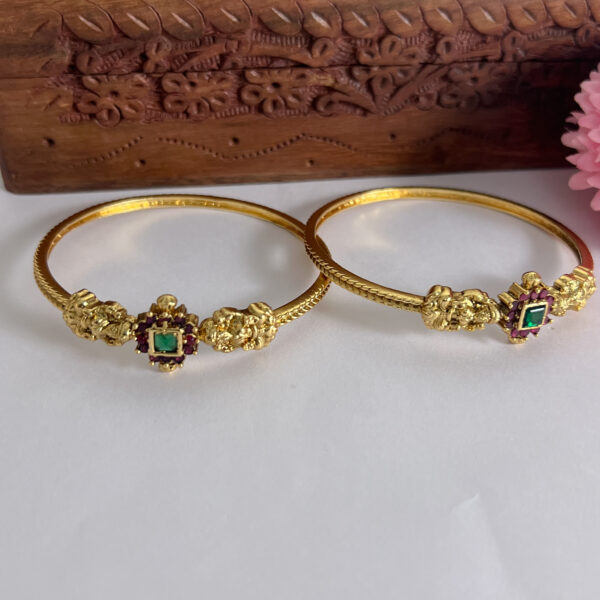 Lakshmi Kada Bangles with Green Stone around Ruby Stones