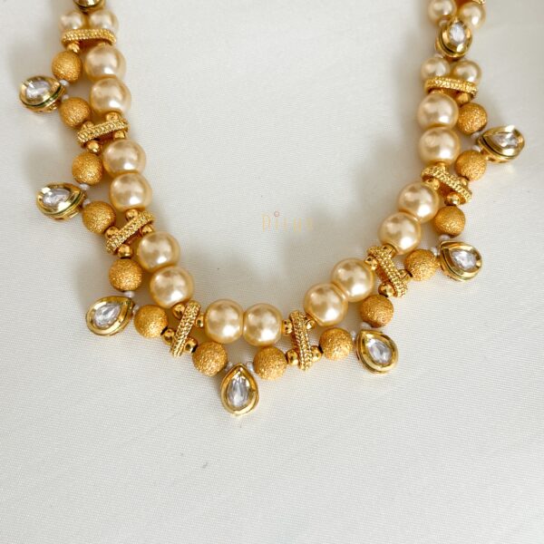 Pearl and Gold Ball with Meenakari Kundan Short Haram - Image 2
