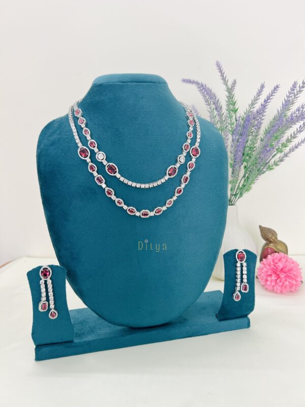 Two Layer Ruby and White CZ Stones Short Haram - Image 2
