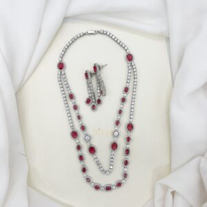 Two Layer Ruby and White CZ Stones Short Haram