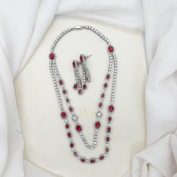 Two Layer Ruby and White CZ Stones Short Haram
