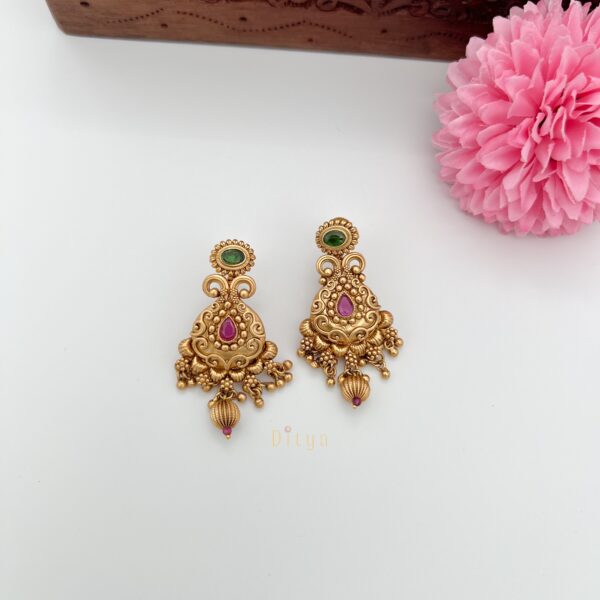 Pink and Green Stones Antique Chandbali Earring