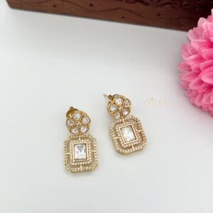 Premium Moissanite Polki Kundan Stones Earring- Flower & Square Design