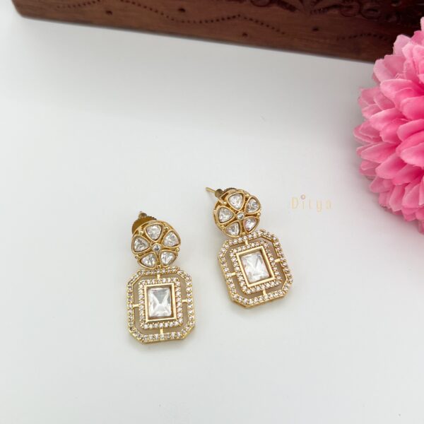 Premium Moissanite Polki Kundan Stones Earring- Flower & Square Design