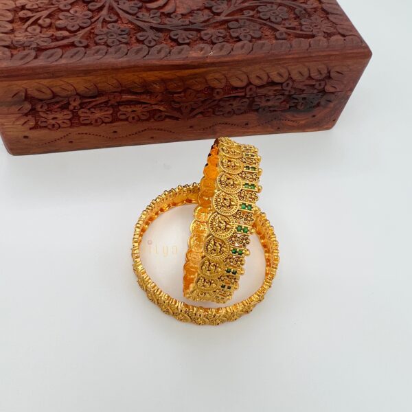 Antique Lakshmi Coin Bangles - Green Stones - Image 2