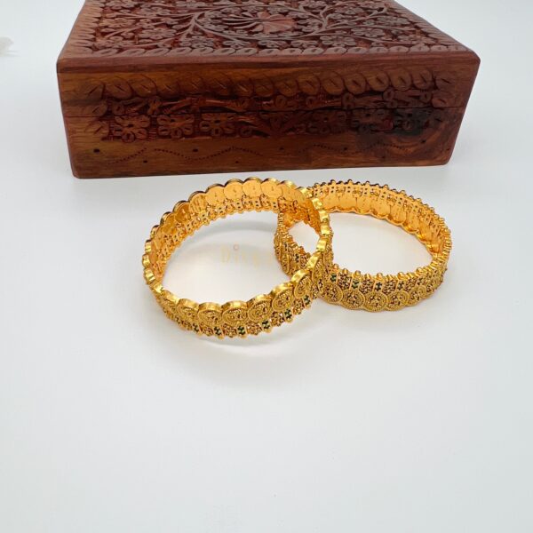 Antique Lakshmi Coin Bangles - Green Stones - Image 3