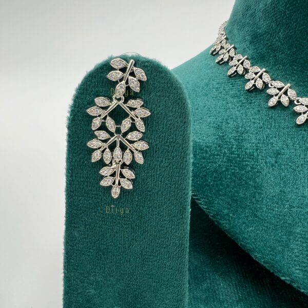 Leaf Designer AD Stones Silver/Rhodium Polish Necklace - Image 4